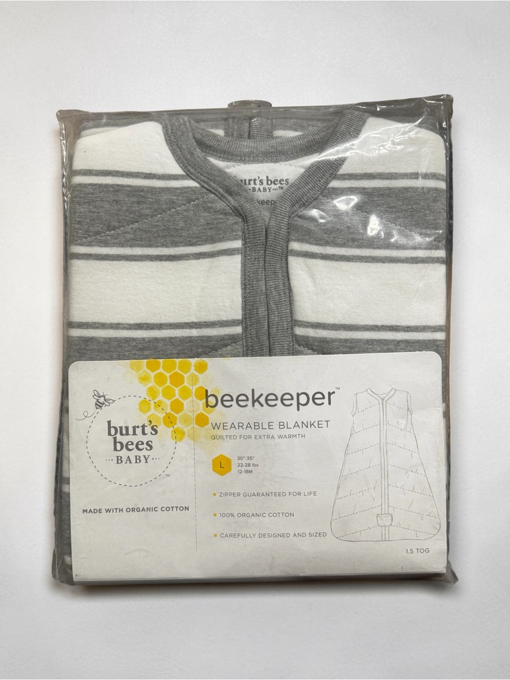 Burt’s Bees Baby Beekeeper Wearable Blanket 100% Organic Cotton Swaddle Size L